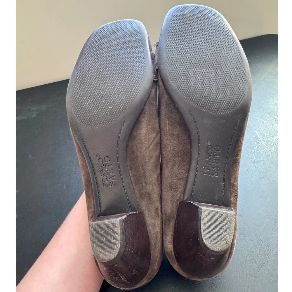 90s Vintage Franco Sarto Womens Suede Leather Slip on Button Mary Janes sz 9 Y2K